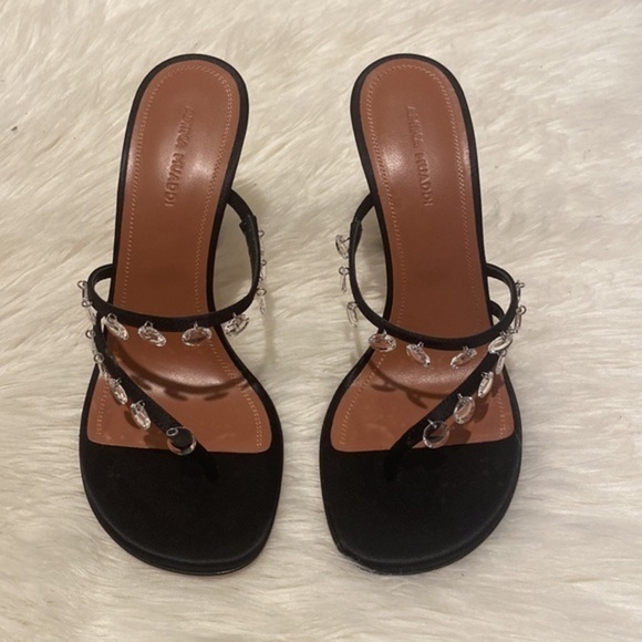 New Amina Muaddi Tina Satin Crystal Charm sandals size 37.5EU - Picture 2 of 14